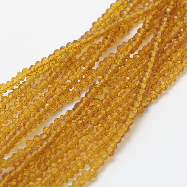 

PandaHall Transparent Glass Beads Strands, Faceted, Rondelle, Goldenrod, 2.5x1.5mm, Hole: 0.5mm, about 197~201pcs/strand, 12.9 inch(33cm)..., Gold