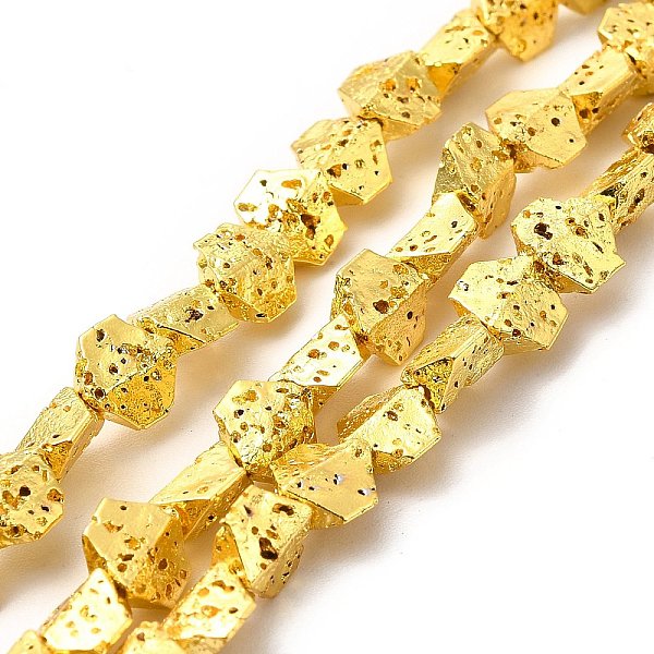 

PandaHall Electroplated Natural Lava Rock Beads Strands, Hexagon, Golden Plated, 5.5x6.5x3mm, Hole: 1mm, about 67~70pcs/strand, 14.57~15.08...