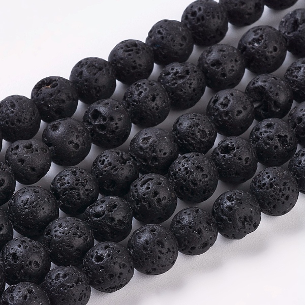 

PandaHall Natural Lava Rock Beads Strands, Round, Black, 6mm Round Black