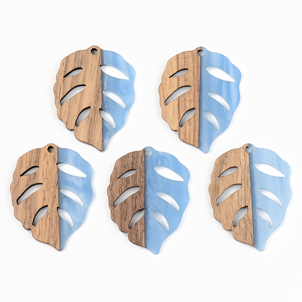 

PandaHall Resin & Walnut Wood Pendants, Leaf, Mixed Color, 37x28x3mm, Hole: 2mm Resin+Wood Leaf Multicolor