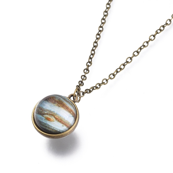 

PandaHall Glass Pendant Necklace, with Alloy Cable Chains and Lobster Claw Clasps, Cadmium Free & Lead Free, Round, Jupiter Pattern, 20.07...
