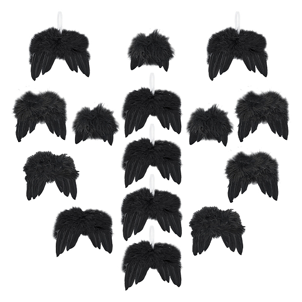 

PandaHall AHADERMAKER 15Pcs 5 Style Feather Wings Pendant Decorations, for Christmas Trees Decorations, Black, 60~200x80~120x3~4mm...
