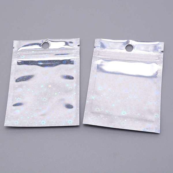 

PandaHall Laser Plastic Zip Lock Bags, Resealable Bags, Star Pattern, Silver, 10x7x0.15cm Plastic Silver