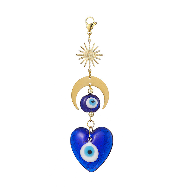 

PandaHall Handmade Evil Eye Lampwork Pendant Decorations, Sun and Moon Charm Decoration, Heart Pattern, 122mm, Pendant: 104x35x7mm Lampwork..., Blue