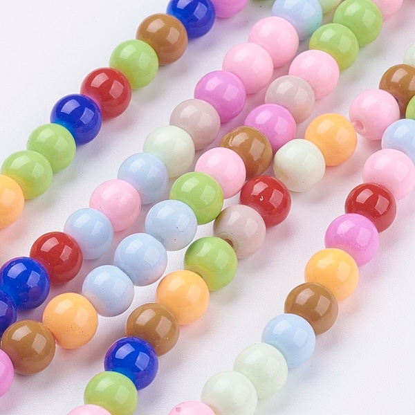 

PandaHall Baking Paint Glass Beads Strands, Round, Mixed Color, 6mm, Hole: 1mm, about 74pcs/strand, 16 inch Glass Round Multicolor