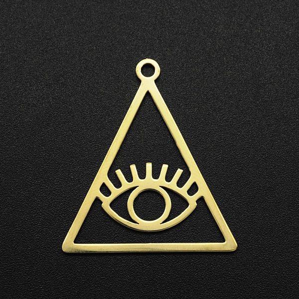 

PandaHall 201 Stainless Steel Pendants, Laser Cut, Hollow, Triangle with Eye, Golden, 30x26.5x1mm, Hole: 2mm 201 Stainless Steel Triangle