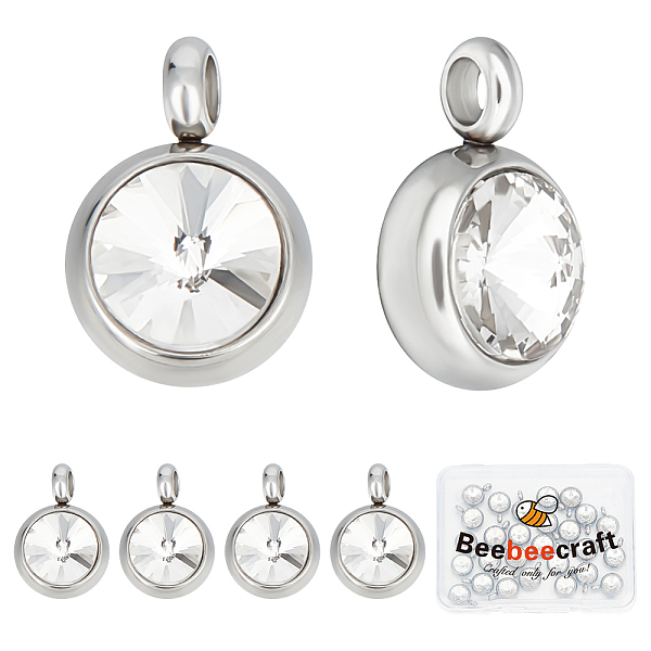 

PandaHall Beebeecraft 30Pcs 304 Stainless Steel Rhinestone Chamrs, Birthstone Color Style Flat Round Charms, Crystal, 11x7.5x5mm, Hole: 2mm..., Clear