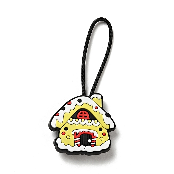 

PandaHall Christmas PVC Plastic Pendant Decorations, with Nylon Cord and Plastic Findings, House, Yellow, 63mm Plastic Building Yellow