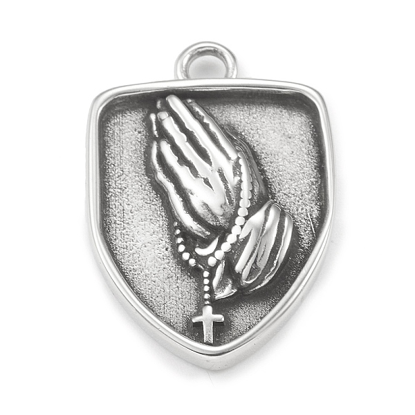 

PandaHall 304 Stainless Steel Pendants, Shield with Praying Hand Pattern, Antique Silver, 25.5x17x4mm, Hole: 2.5mm 304 Stainless Steel...