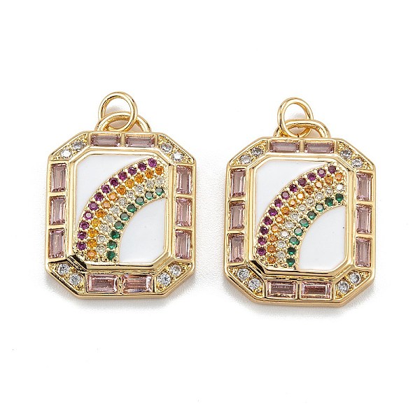 

PandaHall Real 18K Gold Plated Brass Micro Pave Colorful Cubic Zirconia Pendants, with Enamel and Jump Rings, Octagon with Rainbow, White...