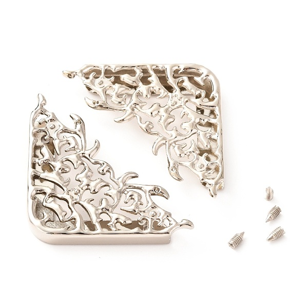 

PandaHall Zinc Alloy Bracket, Hollow Out Corner Protector, with Screw, Platinum, 47x47x7mm, Hole: 2.5mm Alloy