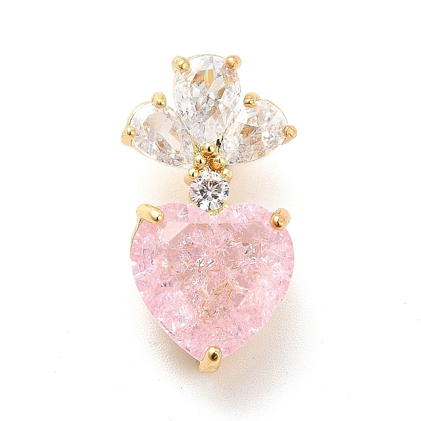 

PandaHall Brass Micro Pave Clear Cubic Zirconia Pendants, with Glass, Heart Charms, Real 18K Gold Plated, Pink, 24.5x13x12mm, Hole: 6x4mm...