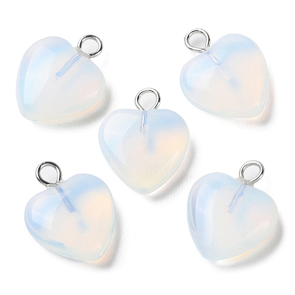 

PandaHall Opalite Pendants, Heart Charms with Platinum Plated Brass Loops, 14.8~15x12x4.1~4.6mm, Hole: 2mm Opalite Heart