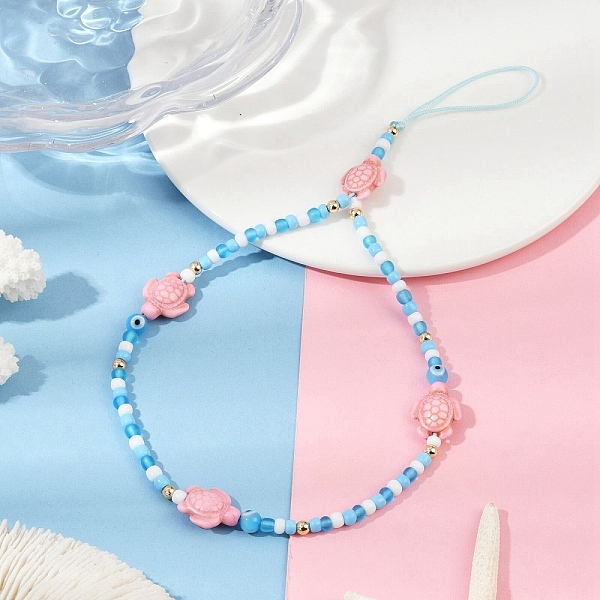 Tortoise Synthetic Turquoise with Glass Mobile Straps-image-HJEW-JM03137-en