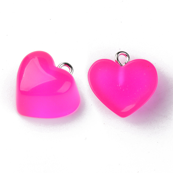 

PandaHall Transparent Resin Pendants, with Platinum Tone Iron Loop, Heart, Deep Pink, 16.5x17x9.5mm, Hole: 1.8mm Iron+Resin Heart