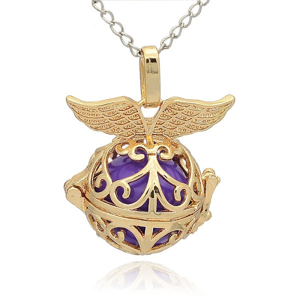

PandaHall Golden Tone Brass Hollow Round Cage Pendants, with No Hole Spray Painted Brass Ball Beads, Blue Violet, 28x27x20mm, Hole: 3x8mm...