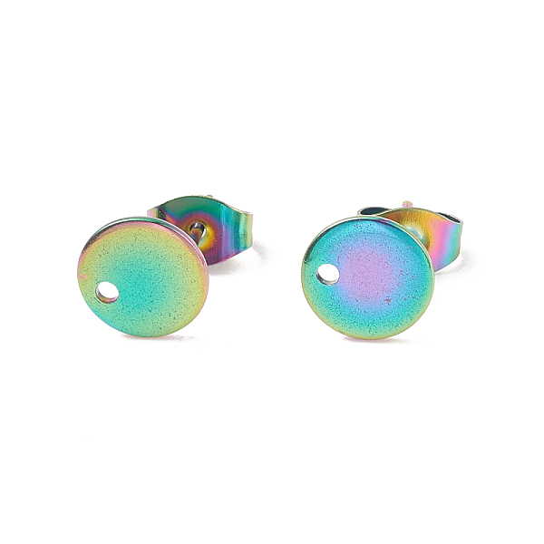 

PandaHall Ion Plating(IP) 304 Stainless Steel Stud Earring Findings, with Loop and Flat Plate, Ear Nuts/Earring Backs, Flat Round, Rainbow...
