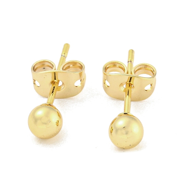 

PandaHall Brass Ear Studs, Round Ball, Real 18K Gold Plated, 16x4mm Brass Round
