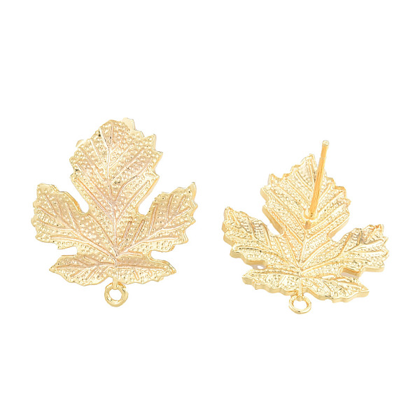 

PandaHall Brass Stud Earring Findings, with Horizontal Loops, Maple Leaf, Nickel Free, Golden, 21.5x18mm, Hole: 1.2mm, Pin: 0.8mm Brass Leaf
