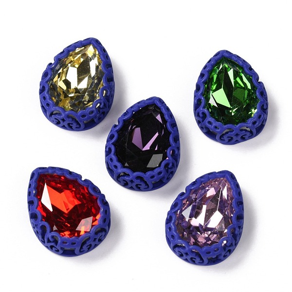 

PandaHall Sew on Rhinestone, Glass Rhinestone, with Brass Findings, Garments Accessories, Teardrop, Mixed Color, Blue, 21x16x7.5mm, Hole...