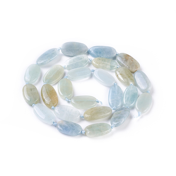 

PandaHall Natural Aquamarine Beads Strands, Oval, 14~16x8~9x3~5mm, Hole: 0.7mm, about 25pcs/strand, 16.7 inch(42.5cm) Aquamarine Oval