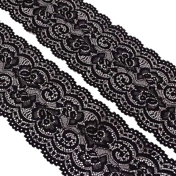 

PandaHall Elastic Lace Embroidery Costume Accessories, Applique Patch, Sewing Craft Decoration, Flower, Black, 100~105mm Polyester Flower...