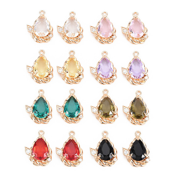 

PandaHall Glass Pendants, with Brass Micro Pave Clear Cubic Zirconia Findings, Faceted, Teardrop, Light Gold, Mixed Color, 22.5x17x7mm, Hole..., Multicolor