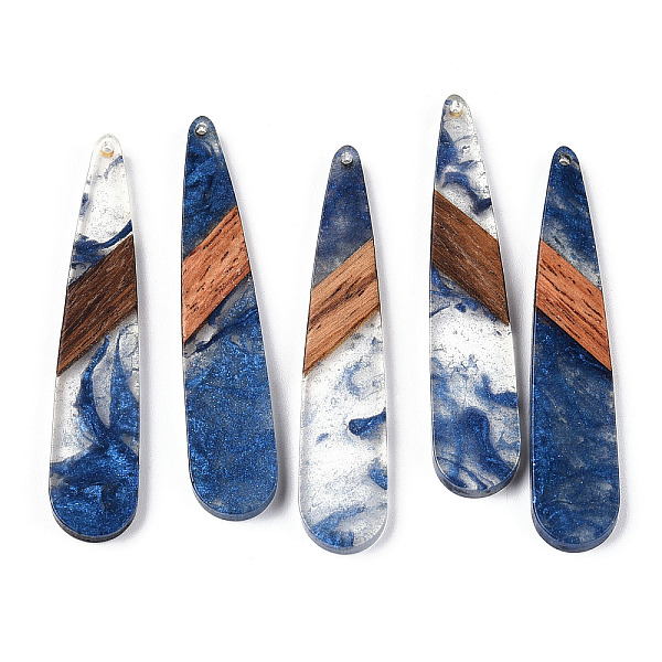 

PandaHall Transparent Resin & Walnut Wood Big Pendants, Teardrop Charms, Royal Blue, 53.5x11x3.5mm, Hole: 1.5mm Resin+Wood Teardrop