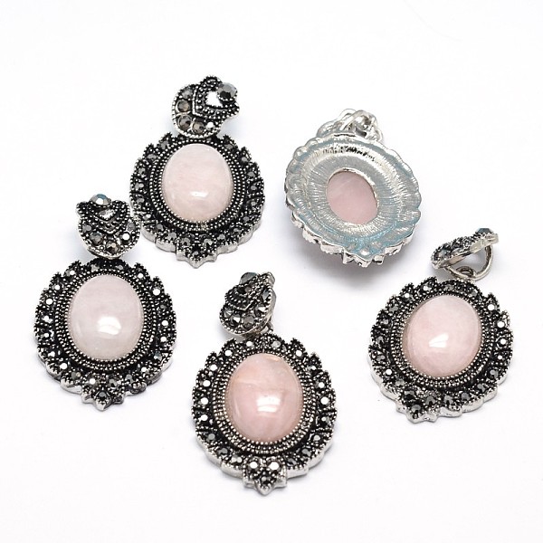 

PandaHall Natural Rose Quartz Gothic Pendants, with Antique Silver Plated Zinc Alloy Rhinestone Findings, Oval, Lead Free & Nickel Free...
