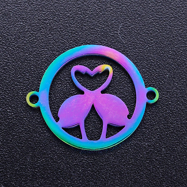 

PandaHall Ion Plating(IP) 201 Stainless Steel Links, Ring with Bird, Rainbow Color, 13.5x17.5x1mm, Hole: 1mm 201 Stainless Steel Ring