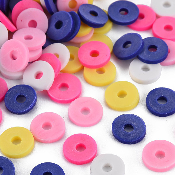 

PandaHall 5 Colors Handmade Polymer Clay Beads, Heishi Beads, Disc/Flat Round, Dark Blue & Light Khaki & White & Pink & Deep Pink...