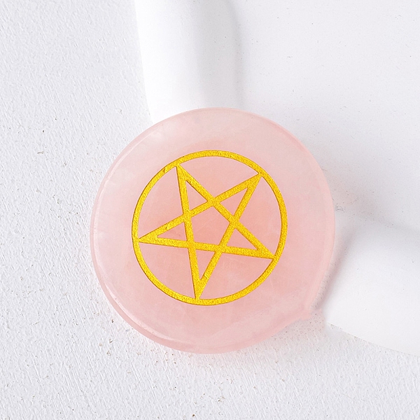 

PandaHall Natural Rose Quartz Carved Healing Flat Round Stone, Reiki Energy Stone Display Decorations, Star, 55mm Rose Quartz Star