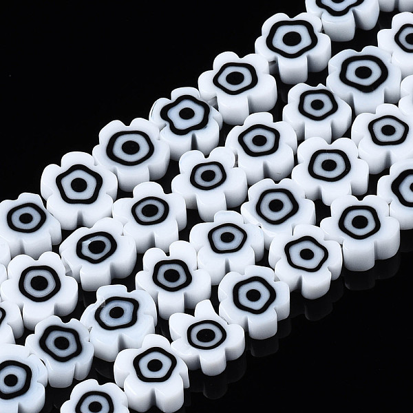 

PandaHall Handmade Lampwork Beads Strands, Flower with Evil Eye, Snow, 6~7x6~7.5x3mm, Hole: 0.7mm, about 63~65pcs/strand, 15.75 inch~15.94..., White