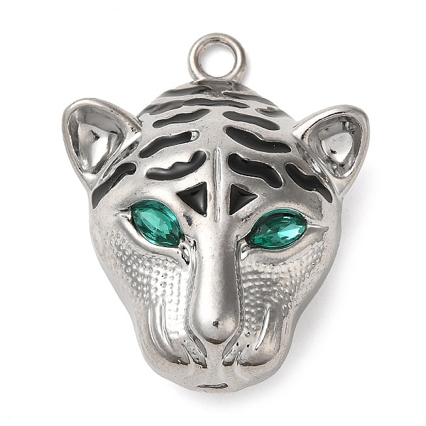 

PandaHall Alloy Enamel with Rhinestone Pendants, Leopard Head Charms, Platinum, 40.5x32x13mm, Hole: 3.5mm Alloy Rhinestone+Enamel Leopard..., Green