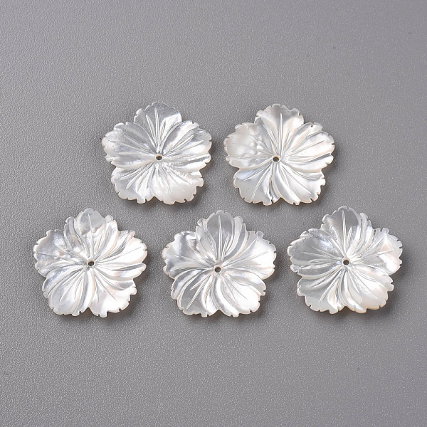 

PandaHall Natural White Shell Mother of Pearl Shell Beads, Carved, Sakura, WhiteSmoke, 20.5x21x2~3mm, Hole: 1mm White Shell Flower White