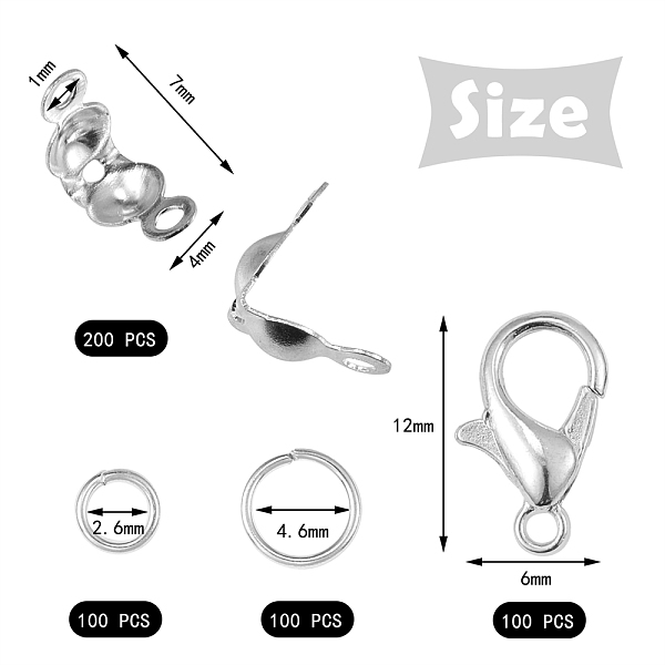 

PandaHall DIY Jewelry Making Findings Kit, Including Zinc Alloy Lobster Claw Clasps, Iron Open Jump Rings, Brass Bead Tips, Silver...