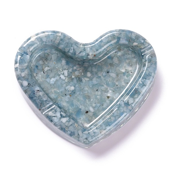 PandaHall Resin with Natural Aquamarine Chip Stones Ashtray, Home OFFice Tabletop Decoration, Heart, 103x121x27mm, Inner Diameter: 96x60mm...