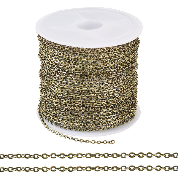 

PandaHall Brass Coated Iron Flat Cable Chains, Soldered, with Spool, Flat Oval, Antique Bronze, 2x1.5x0.3mm, about 32.81 Feet(10m)/Roll Iron