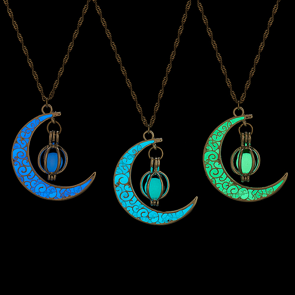 

PandaHall ANATTASOUL 3Pcs 3 Colors Platinum Plated Alloy Crescent Moon Pendant Necklaces Set, Glow in the Dark Synthetic Luminous Stone..., Multicolor