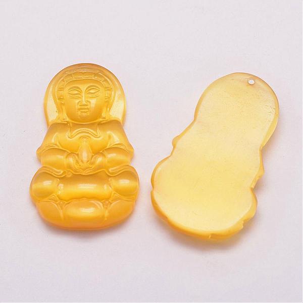 

PandaHall Cat Eye Pendants, Buddha, Mixed Color, 42~43x25~26x6.5~7mm, Hole: 1.5mm Cat Eye Human Multicolor