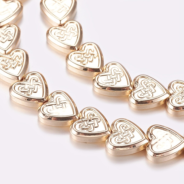 

PandaHall Non-magnetic Synthetic Hematite Beads Strands, Heart with Chinese Knot, Light Gold Plated, 8x8x2.5mm, Hole: 1mm, about...