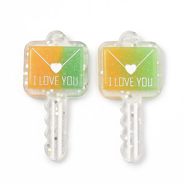 

PandaHall Two Tone Resin Big Pendants, Valentine's Day Theme, Glitter Powder, Envelope Key with Word I LOVE YOU, Green, 57.5x28x6mm, Hole...