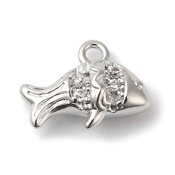 

PandaHall Brass Micro Pave Clear Cubic Zirconia Pendants, Fish, Platinum, 8.5x11x4.5mm, Hole: 1.2mm Brass+Cubic Zirconia Fish Clear