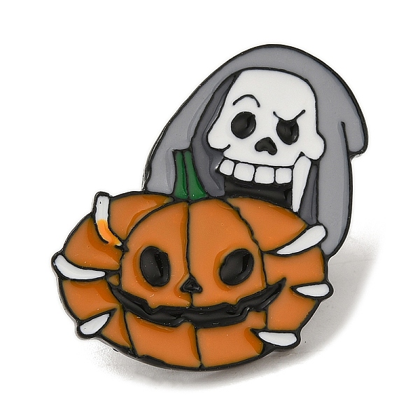 

PandaHall Halloween Series Black Aolly Brooches, Enamel Pins, Skeleton, 29x25x2mm Alloy+Enamel Skeleton