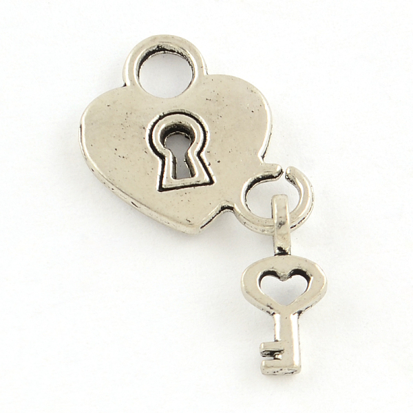 

PandaHall Tibetan Style Padlock and Key Alloy Pendants, Cadmium Free & Nickel Free & Lead Free, Antique Silver, 27x15.5x2mm, Hole: 4mm...