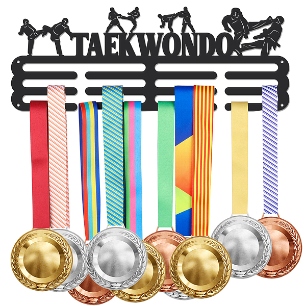 

PandaHall Iron Medal Hanger Holder Display Wall Rack, with Screws, Taekwondo, Black, 150x400mm Iron Sports Black