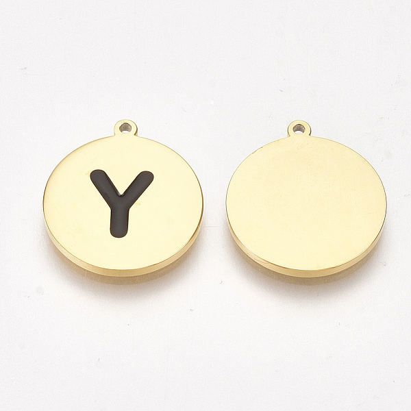 

PandaHall 304 Stainless Steel Pendants, with Enamel, Flat Round with Letter, Golden, Black, Letter.Y, 17x15x1.5mm, Hole: 1mm Stainless...