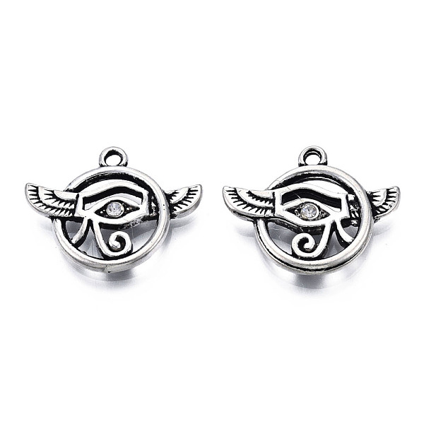

PandaHall Tibetan Style Alloy Pendants, with Crystal Rhinestone, Cadmium Free & Lead Free, Flat Round with Wing & Eye of Horus, Antique...
