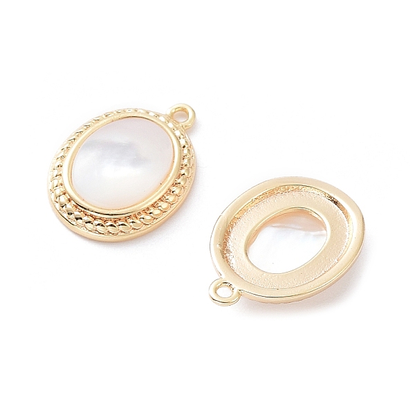 Rack Plating Brass Oval Charms With Shell