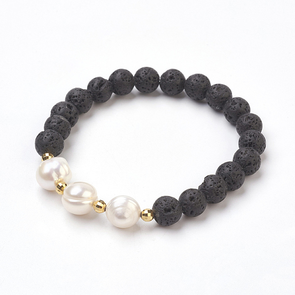 

PandaHall Natural Lava Rock Beads Stretch Bracelets, with Pearl Beads, 2-1/8 inch(5.5cm) Lava Rock